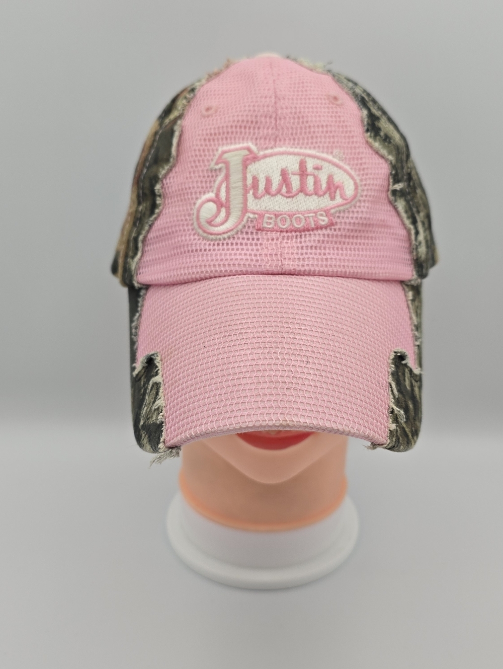 Women's Justin Boots Pink Camo Distressed Adjustable Hat